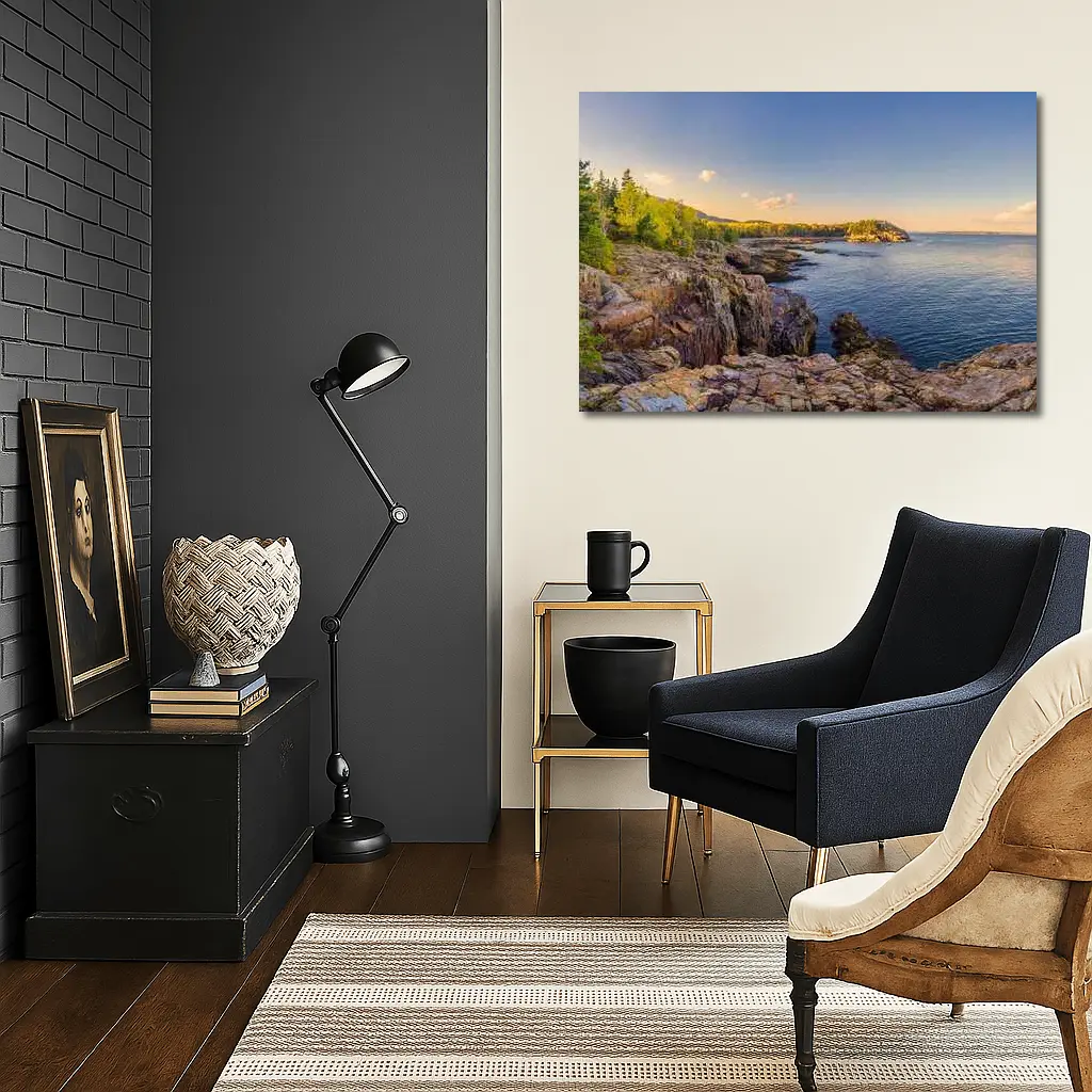 Rocky Coastal Cliffs at Golden Hour Sunset – Wall Art
