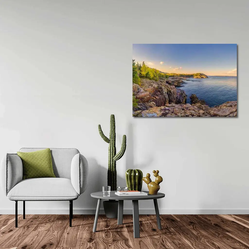 Rocky Coastal Cliffs at Golden Hour Sunset – Wall Art