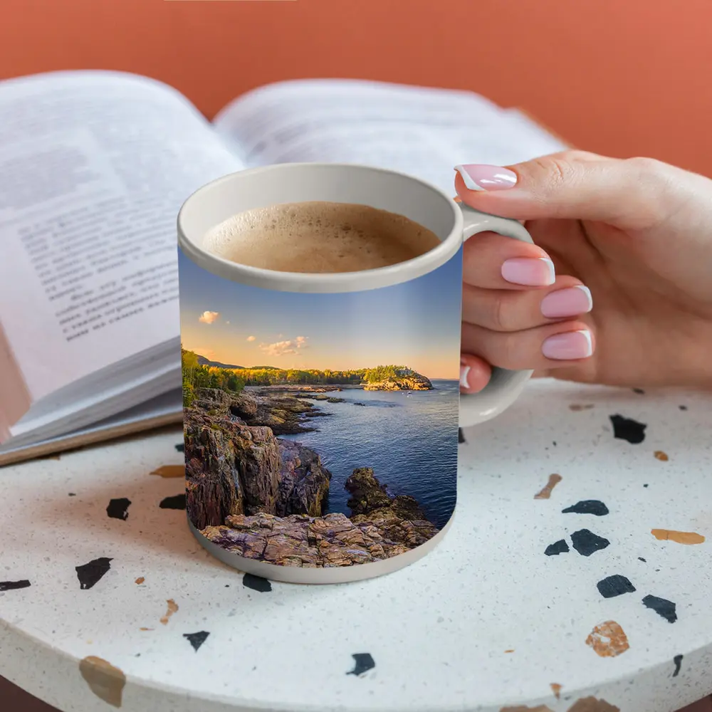 Rocky Coastal Cliffs at Golden Hour Sunset – Mugs