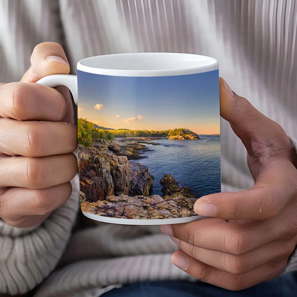 Rocky Coastal Cliffs at Golden Hour Sunset – Mugs