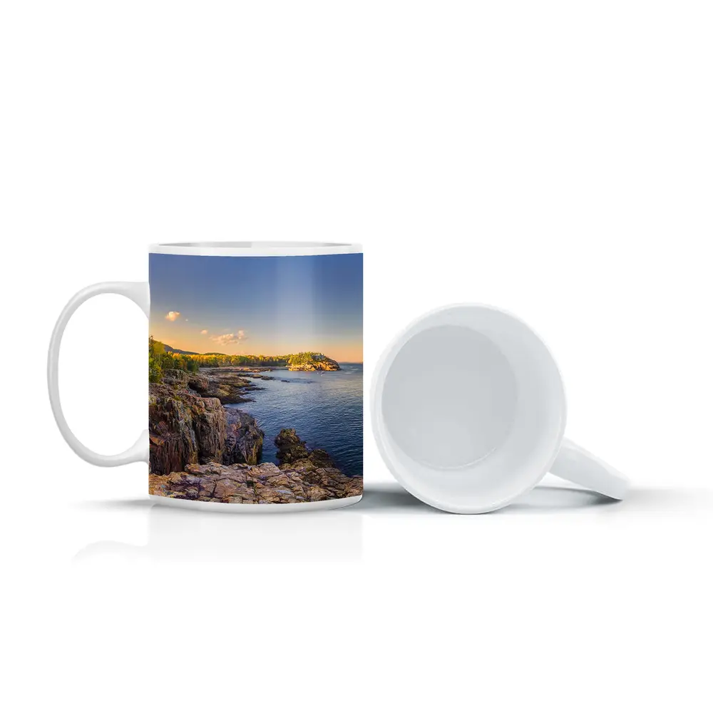 Rocky Coastal Cliffs at Golden Hour Sunset – Mugs