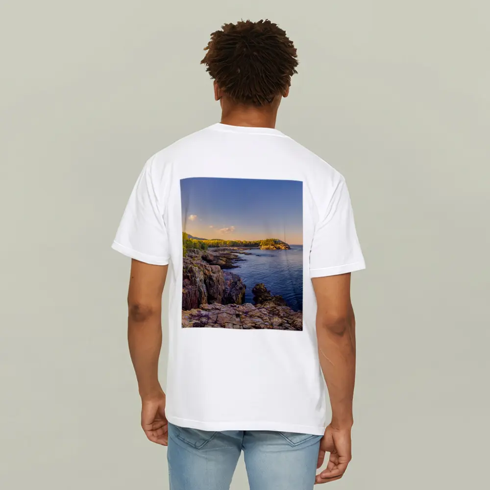Rocky Coastal Cliffs at Golden Hour Sunset – T-Shirts
