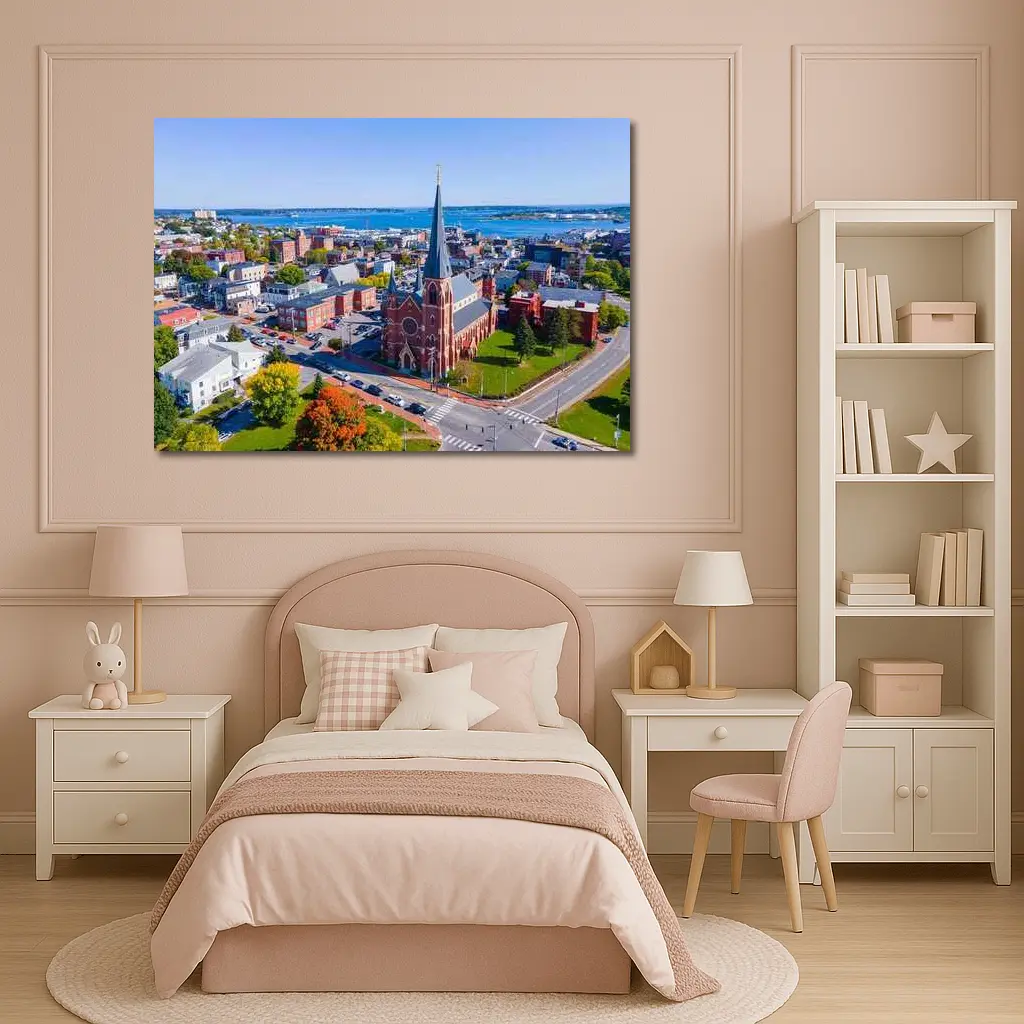 Portland Maine Aerial City Harbor View – Wall Art