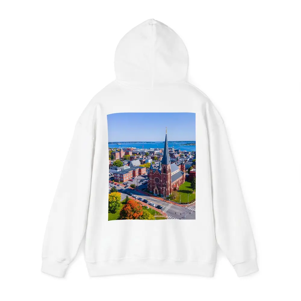 Portland Maine Aerial City Harbor View – Hoodies