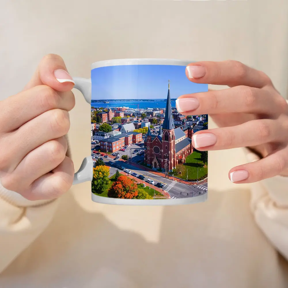 Portland Maine Aerial City Harbor View – Mugs