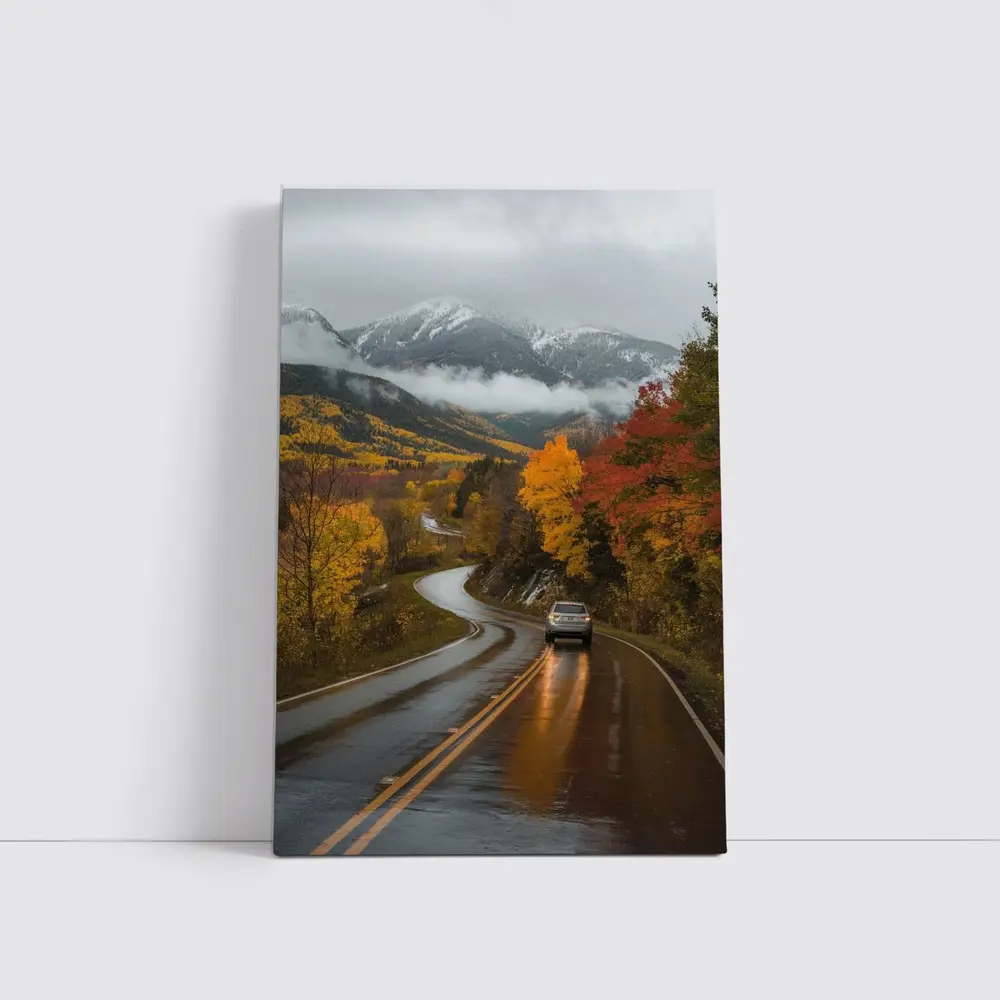 Rainy Mountain Road Autumn Forest Drive – Wall Art