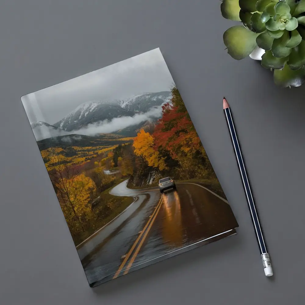 Rainy Mountain Road Autumn Forest Drive – Notebooks