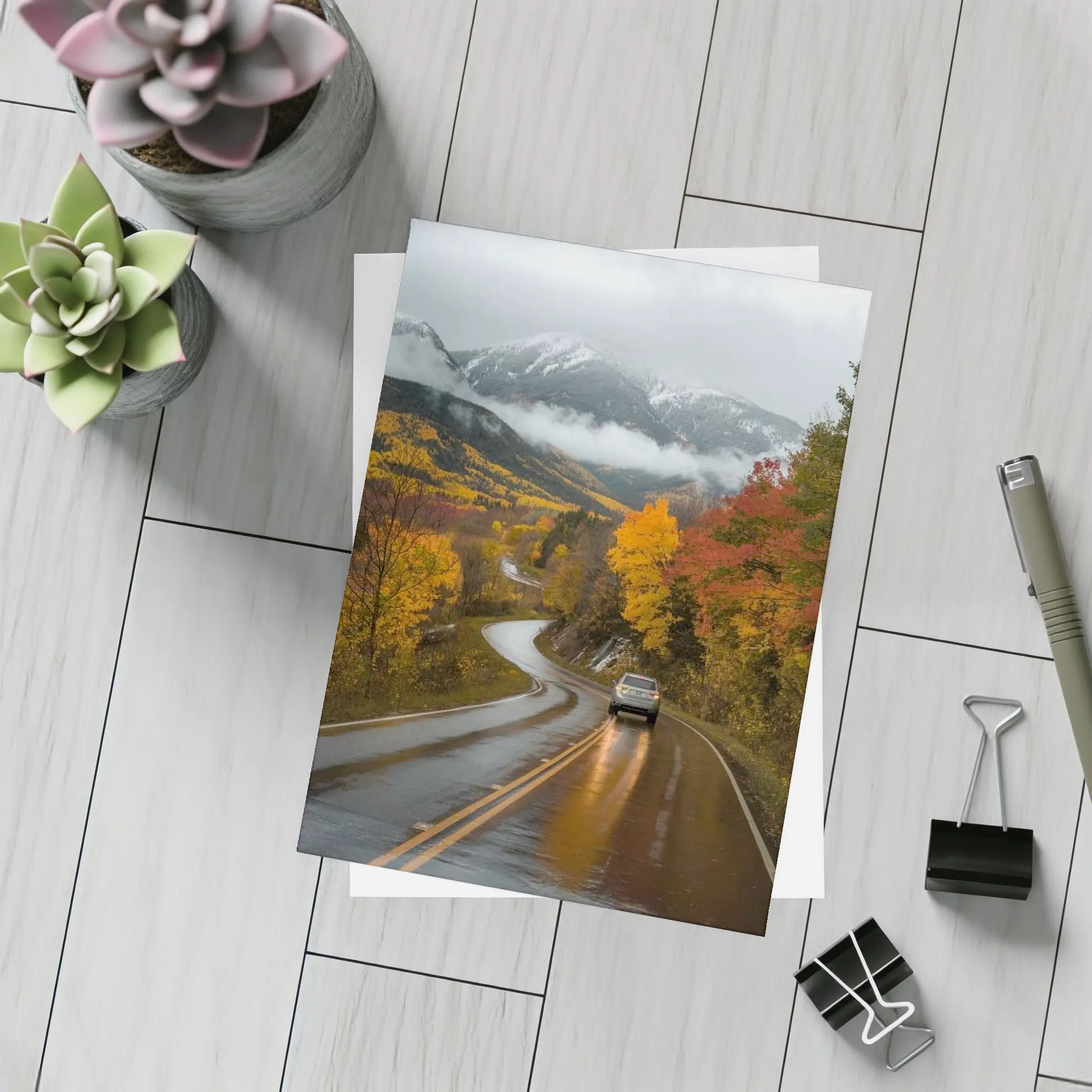 Rainy Mountain Road Autumn Forest Drive – Postcards