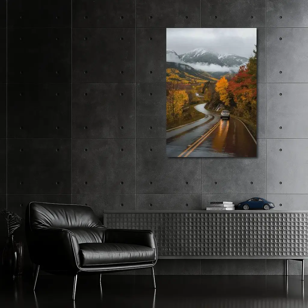 Rainy Mountain Road Autumn Forest Drive – Wall Art