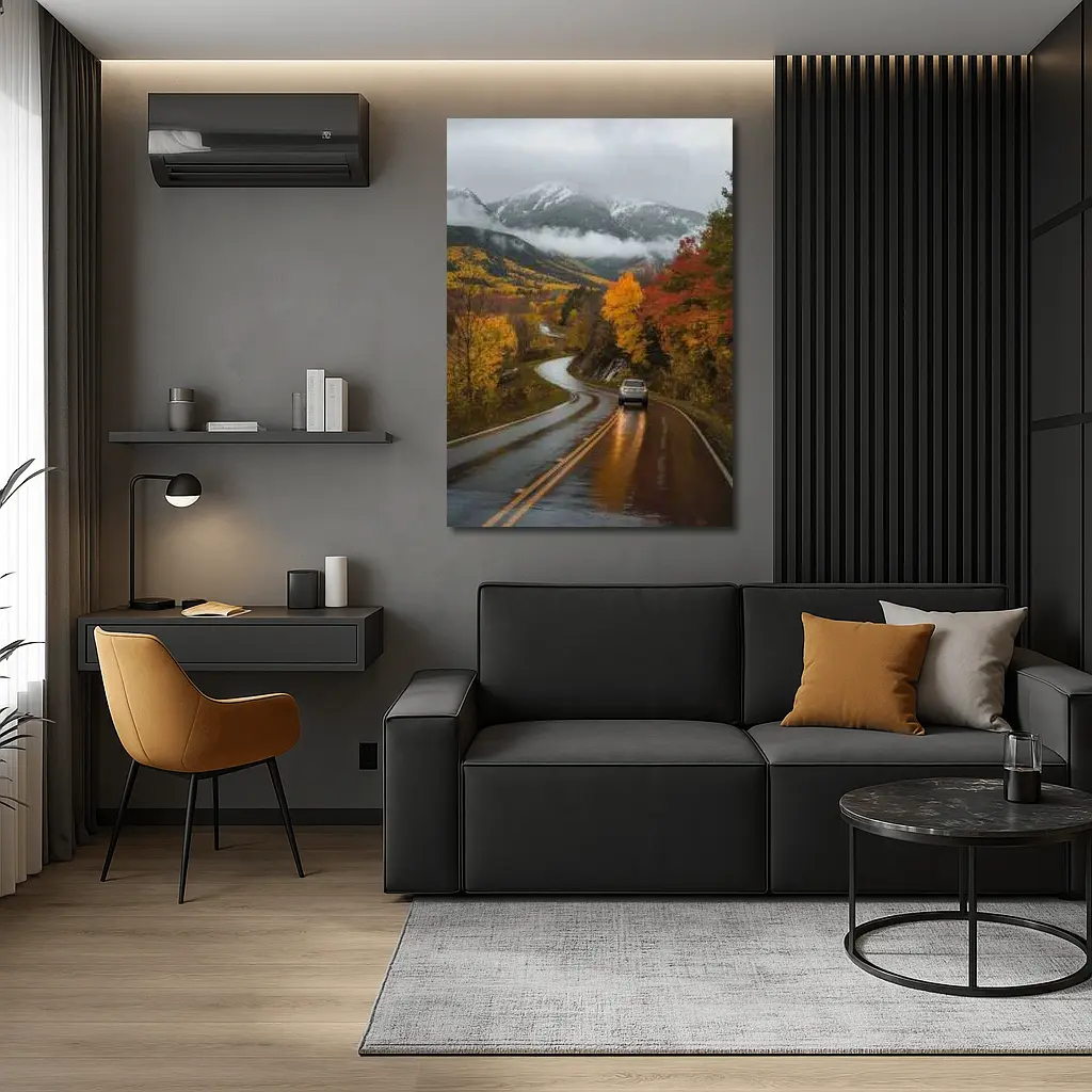Rainy Mountain Road Autumn Forest Drive – Wall Art