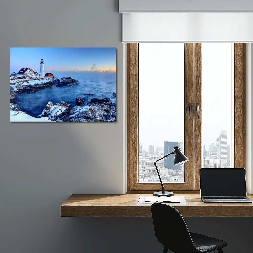 Portland Head Lighthouse Snowy Winter Coastal Scene – Wall Art