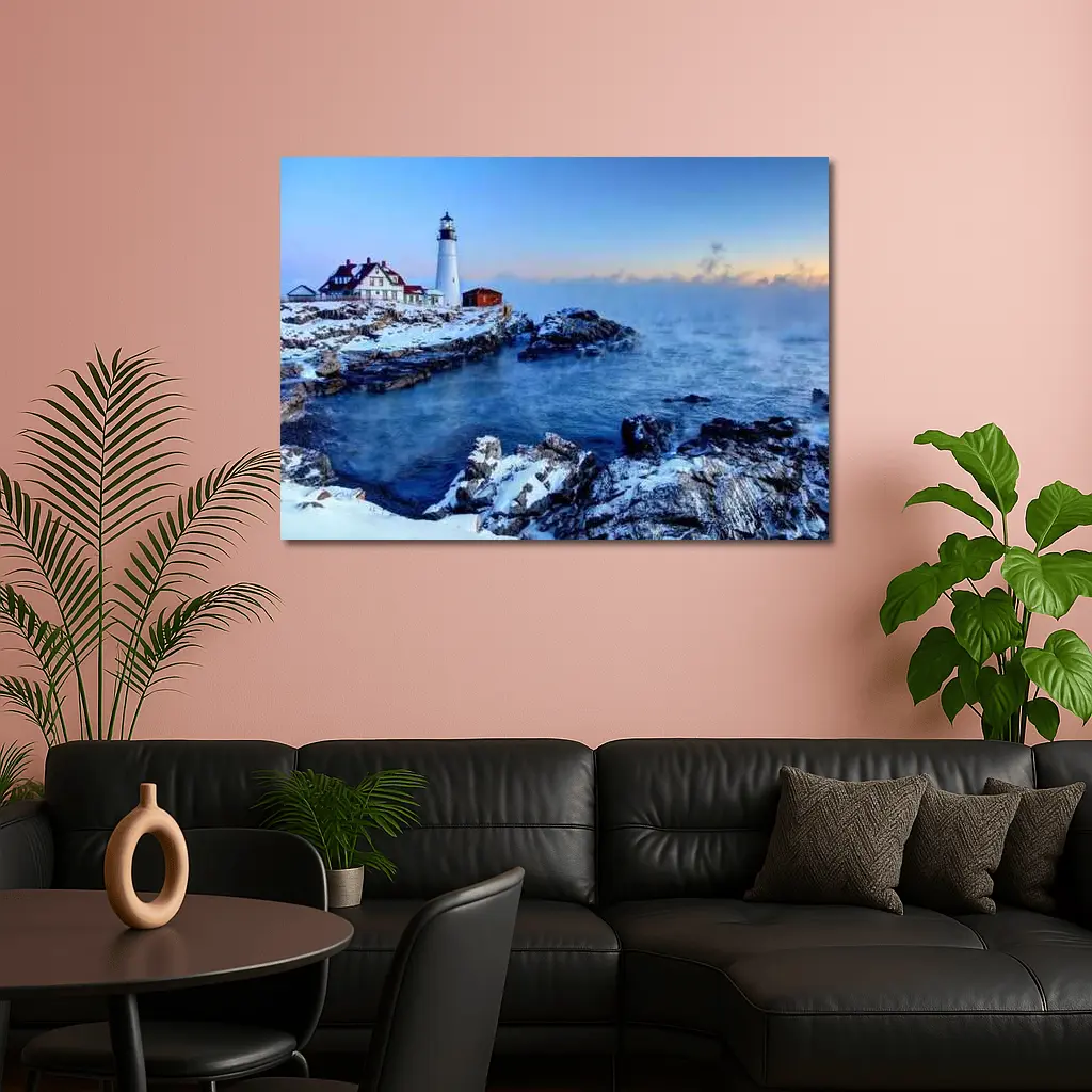 Portland Head Lighthouse Snowy Winter Coastal Scene – Wall Art
