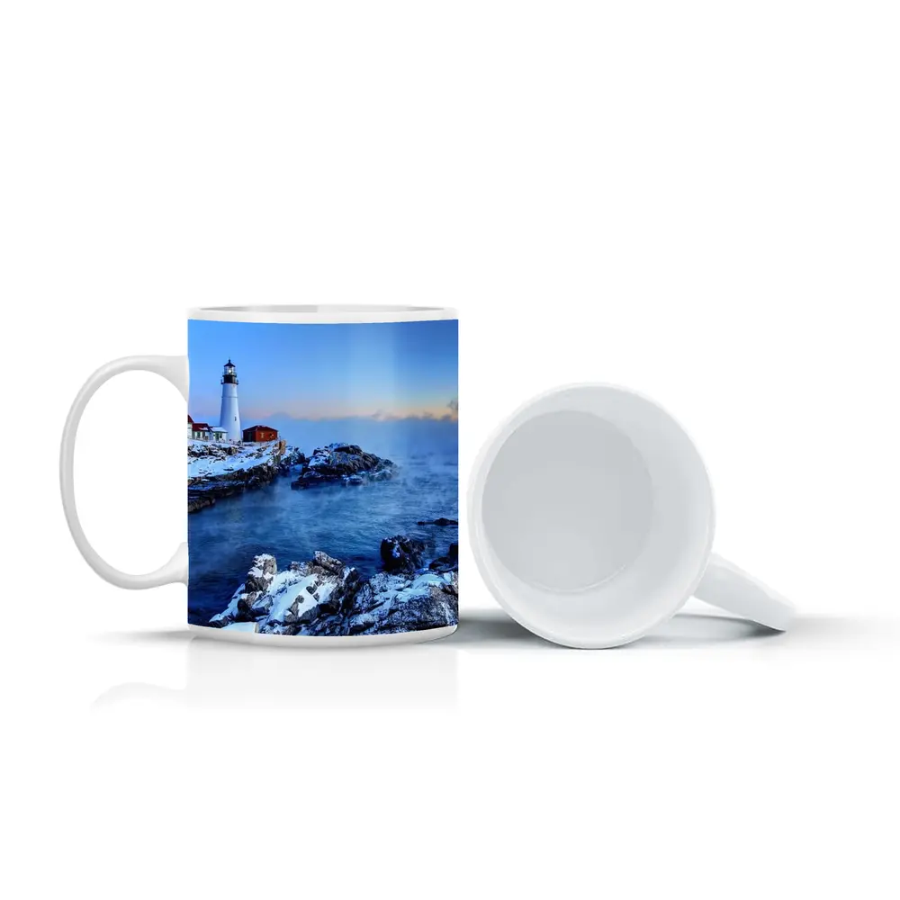 Portland Head Lighthouse Snowy Winter Coastal Scene – Mugs
