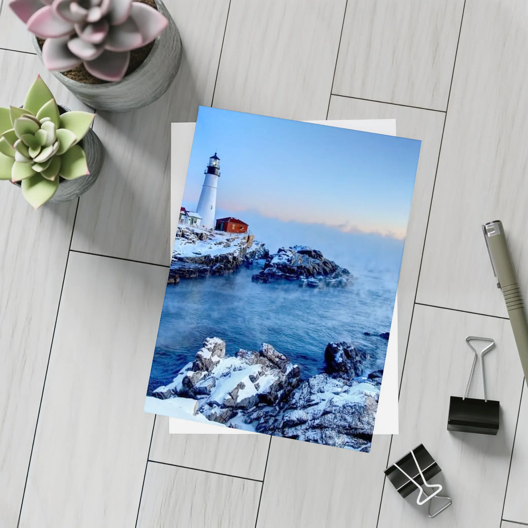 Portland Head Lighthouse Snowy Winter Coastal Scene – Postcards