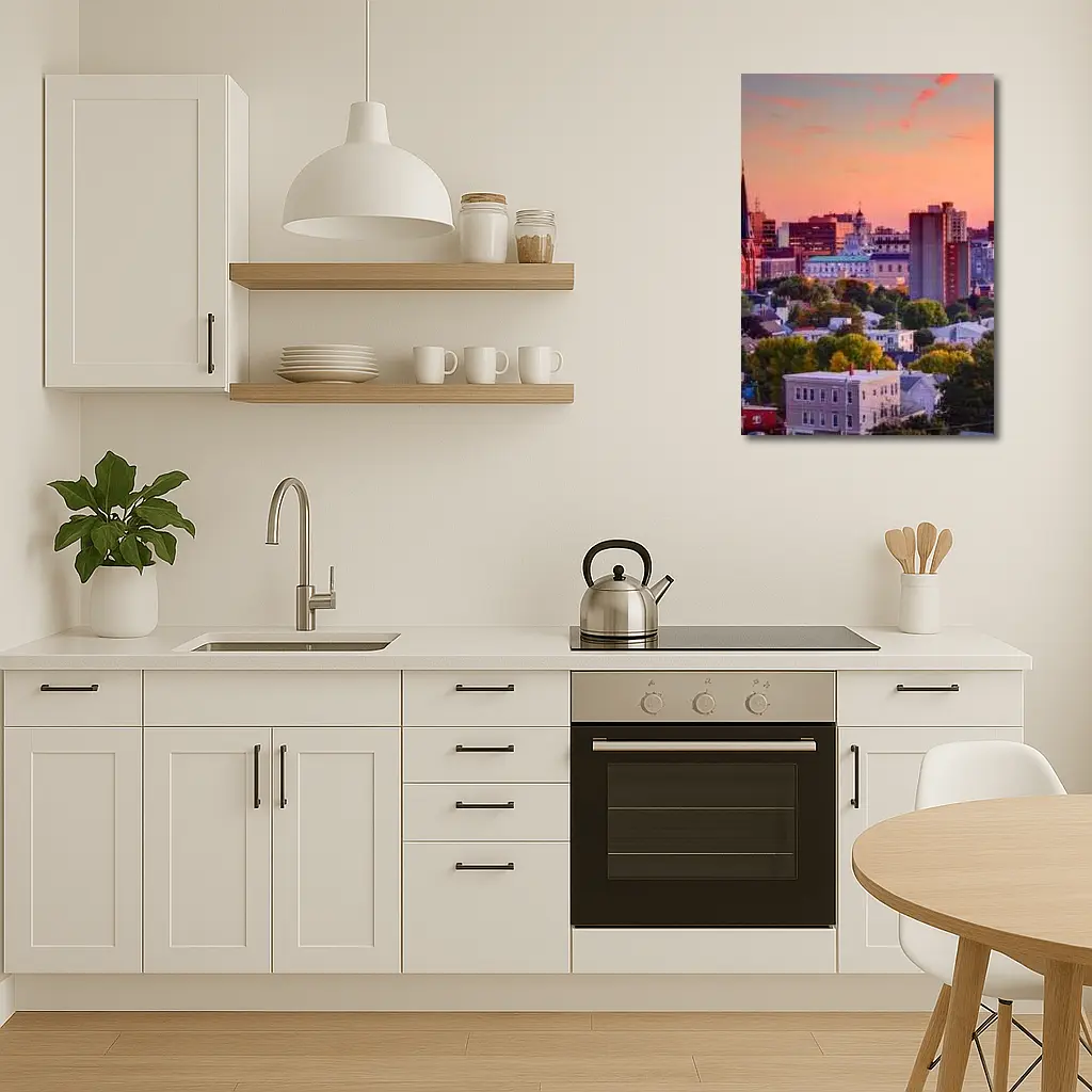 Portland Maine Skyline at Pink Sunset – Wall Art