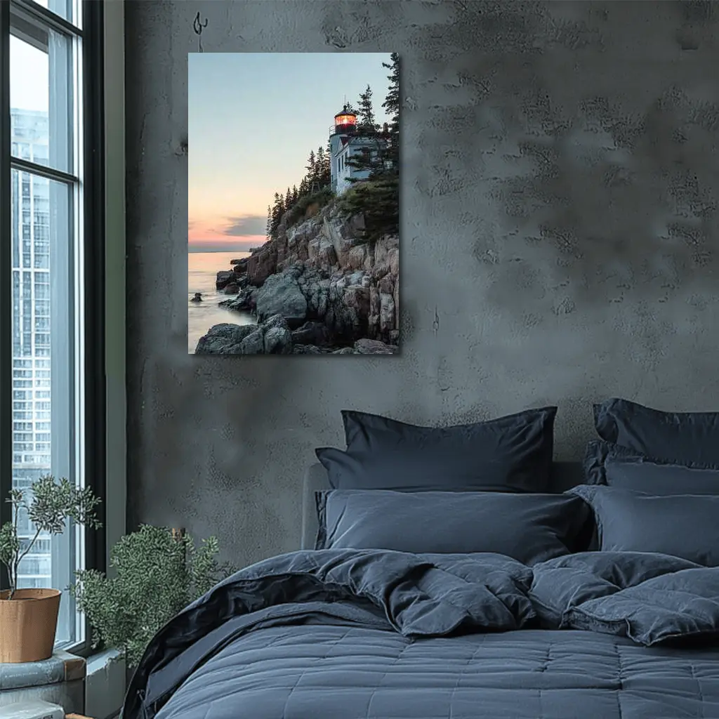 Bass Harbor Lighthouse Rocky Cliffs Sunset – Wall Art