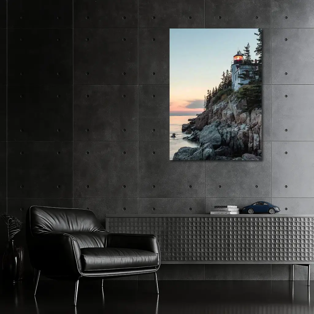 Bass Harbor Lighthouse Rocky Cliffs Sunset – Wall Art