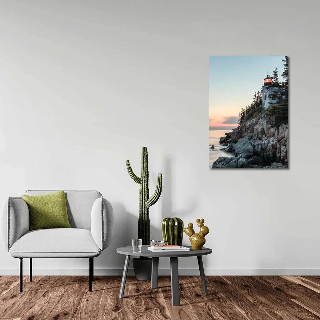 Bass Harbor Lighthouse Rocky Cliffs Sunset – Wall Art