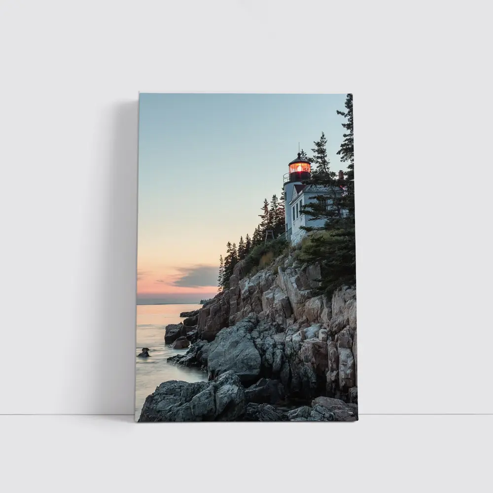 Bass Harbor Lighthouse Rocky Cliffs Sunset – Wall Art