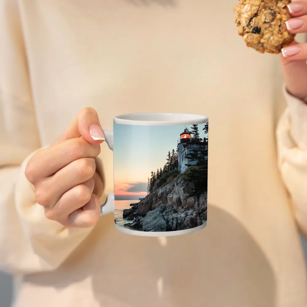 Bass Harbor Lighthouse Rocky Cliffs Sunset – Mugs