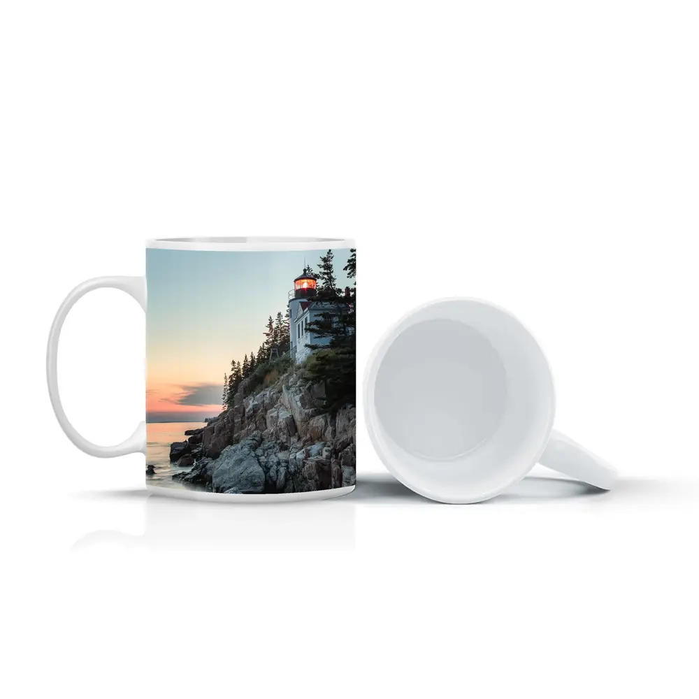 Bass Harbor Lighthouse Rocky Cliffs Sunset – Mugs