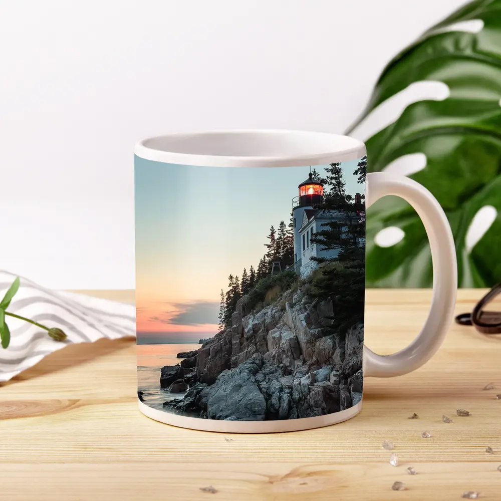 Bass Harbor Lighthouse Rocky Cliffs Sunset – Mugs
