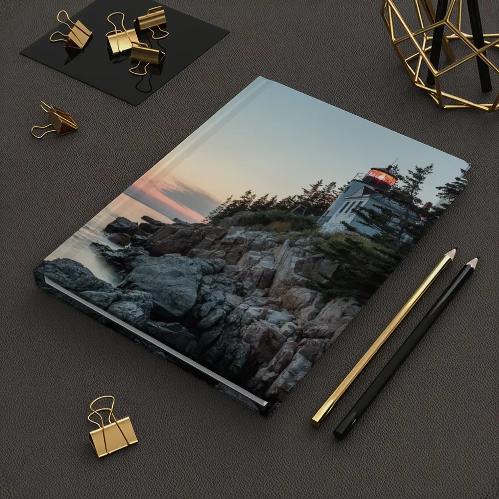 Bass Harbor Lighthouse Rocky Cliffs Sunset – Notebooks