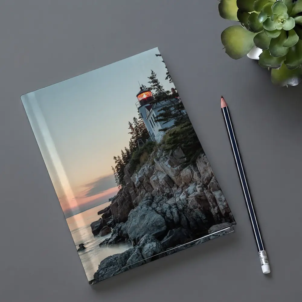 Bass Harbor Lighthouse Rocky Cliffs Sunset – Notebooks
