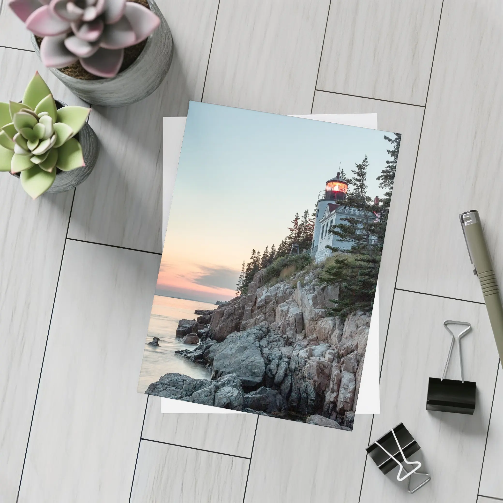 Bass Harbor Lighthouse Rocky Cliffs Sunset – Postcards