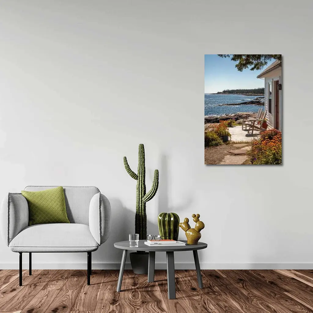 Coastal Cottage Porch Rocky Ocean Shoreline – Wall Art