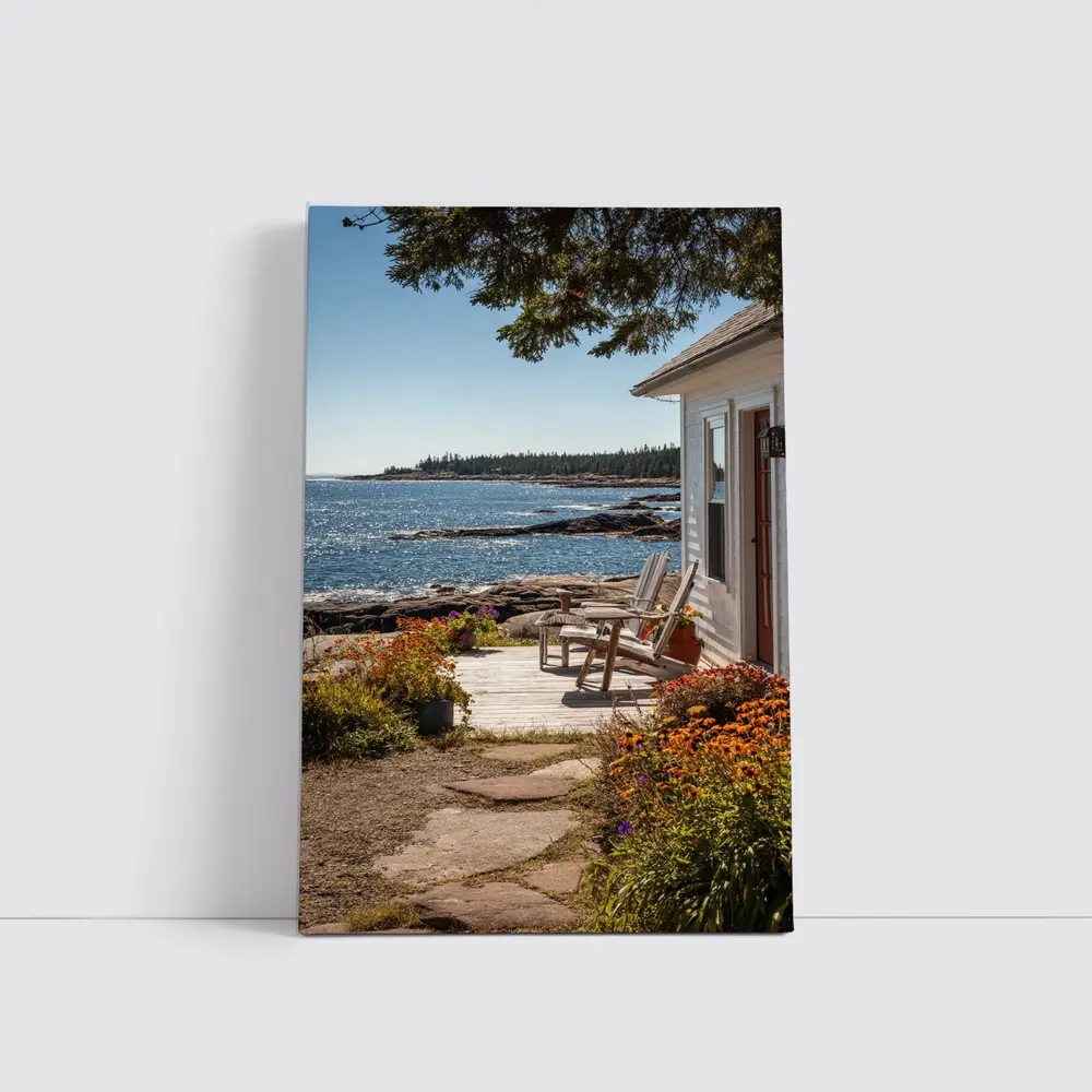 Coastal Cottage Porch Rocky Ocean Shoreline – Wall Art