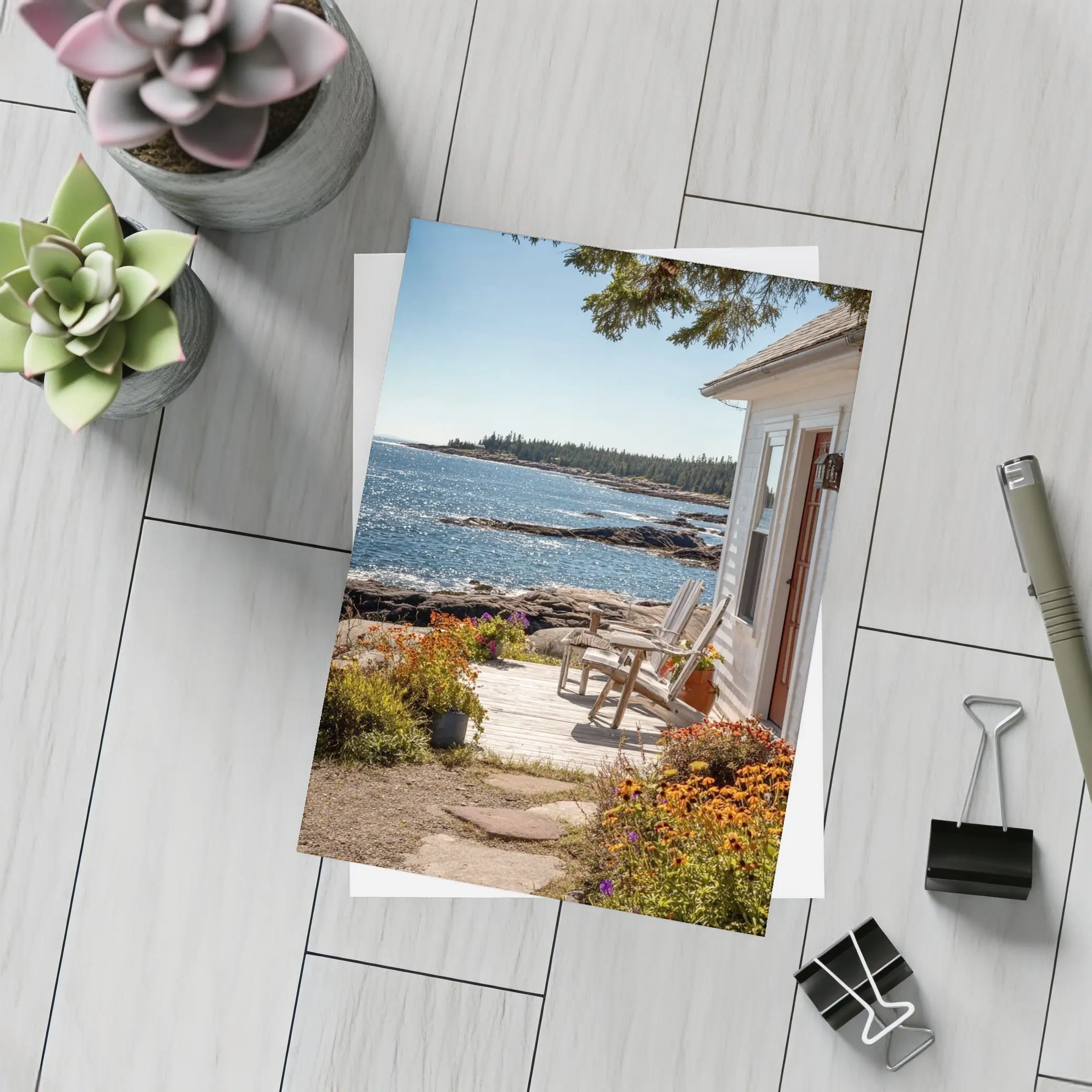Coastal Cottage Porch Rocky Ocean Shoreline – Postcards