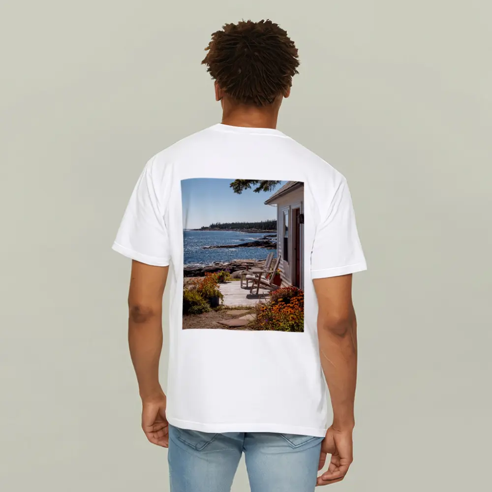 Coastal Cottage Porch Rocky Ocean Shoreline – T-Shirts