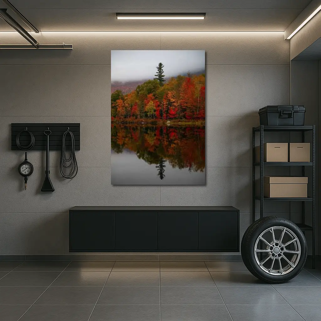 Autumn Forest Reflection Misty Lake Scene – Wall Art