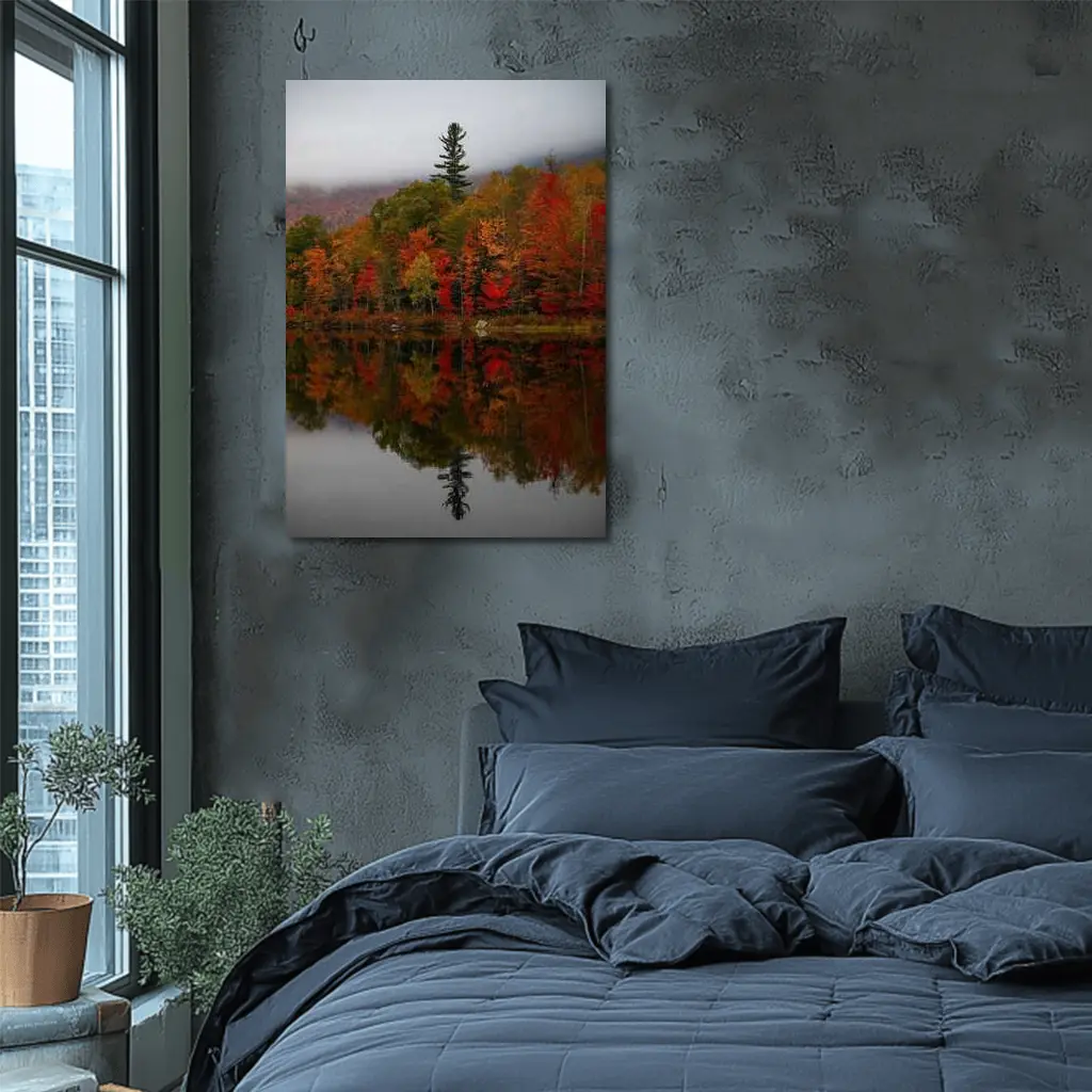 Autumn Forest Reflection Misty Lake Scene – Wall Art