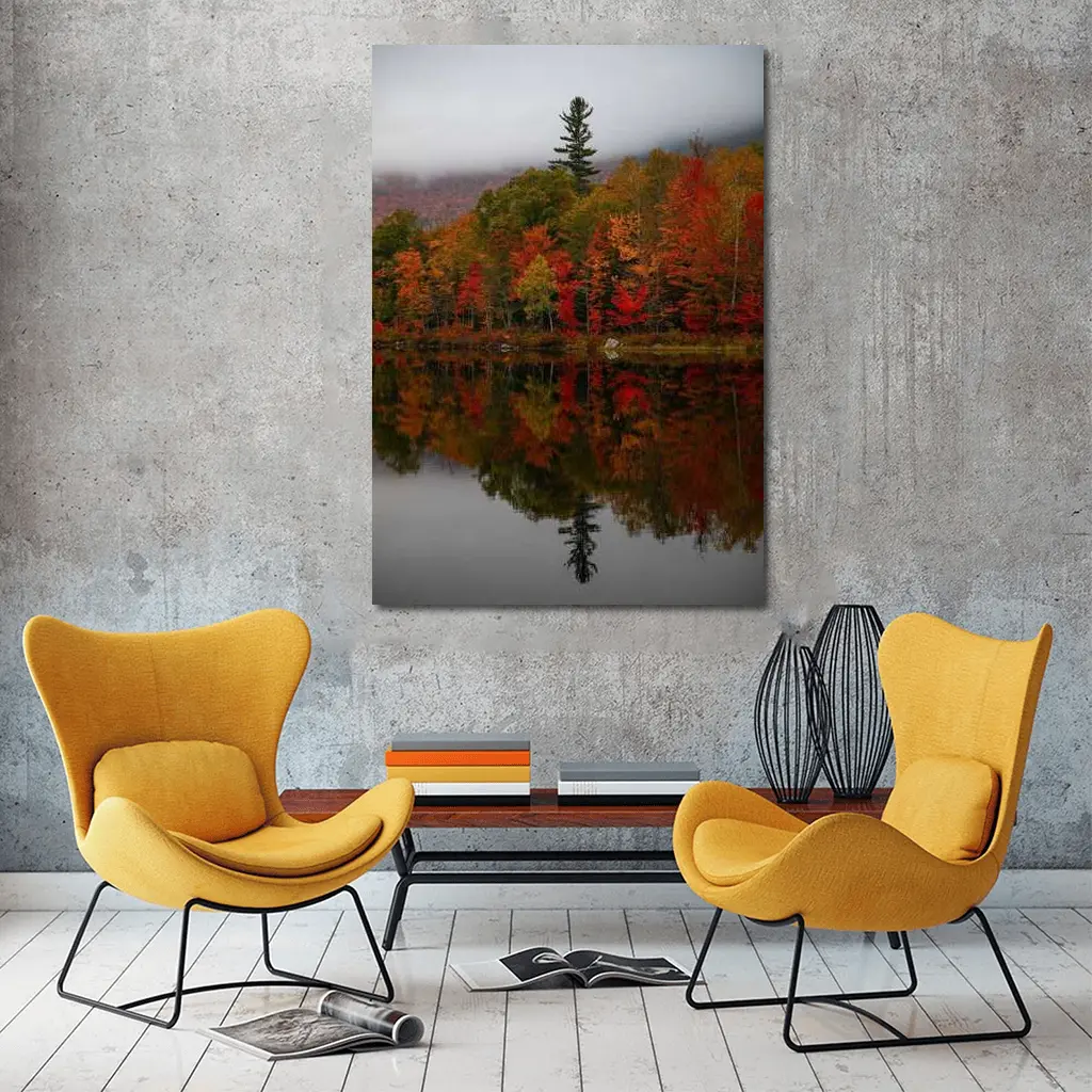 Autumn Forest Reflection Misty Lake Scene – Wall Art