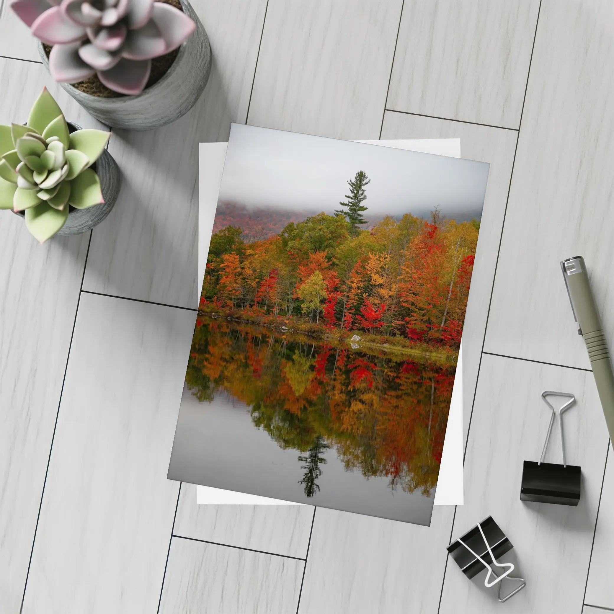 Autumn Forest Reflection Misty Lake Scene – Postcards