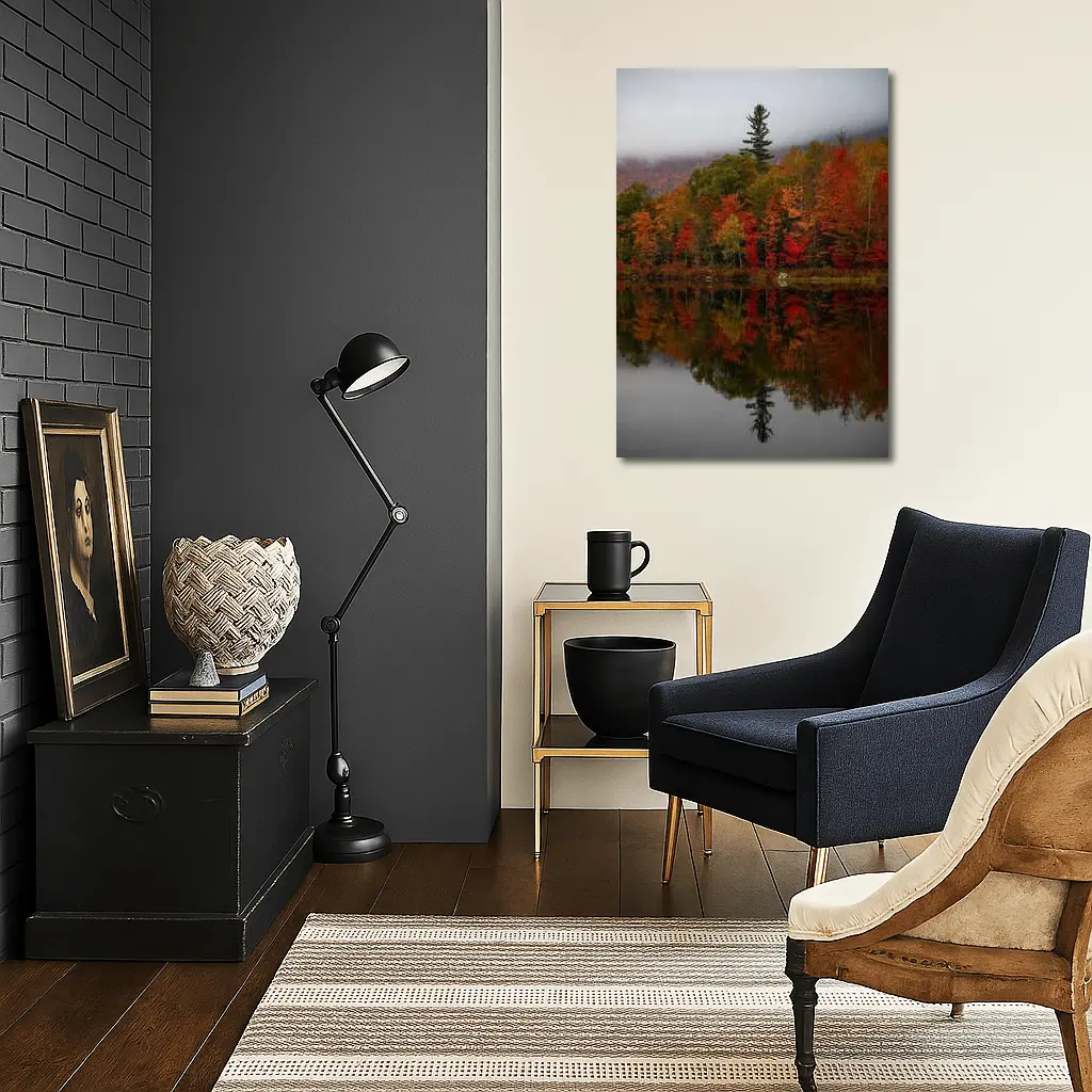 Autumn Forest Reflection Misty Lake Scene – Wall Art