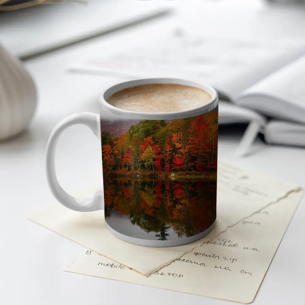 Autumn Forest Reflection Misty Lake Scene – Mugs