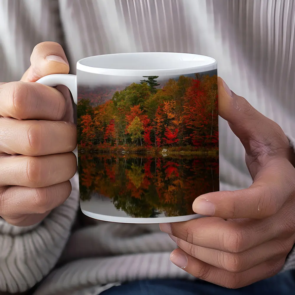 Autumn Forest Reflection Misty Lake Scene – Mugs