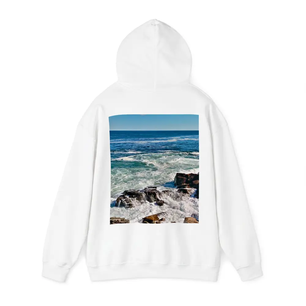 Rocky Shoreline Waves Crashing Blue Ocean – Hoodies