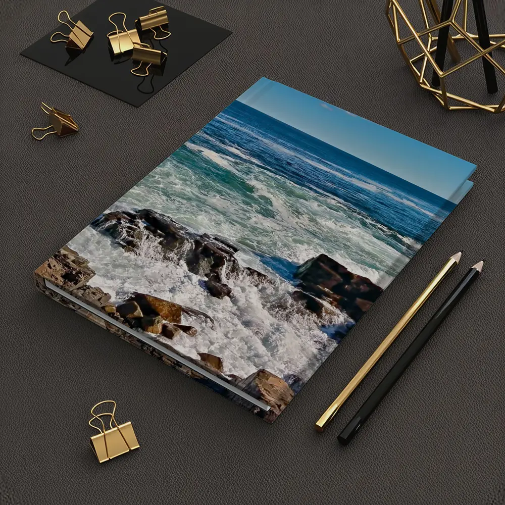 Rocky Shoreline Waves Crashing Blue Ocean – Notebooks