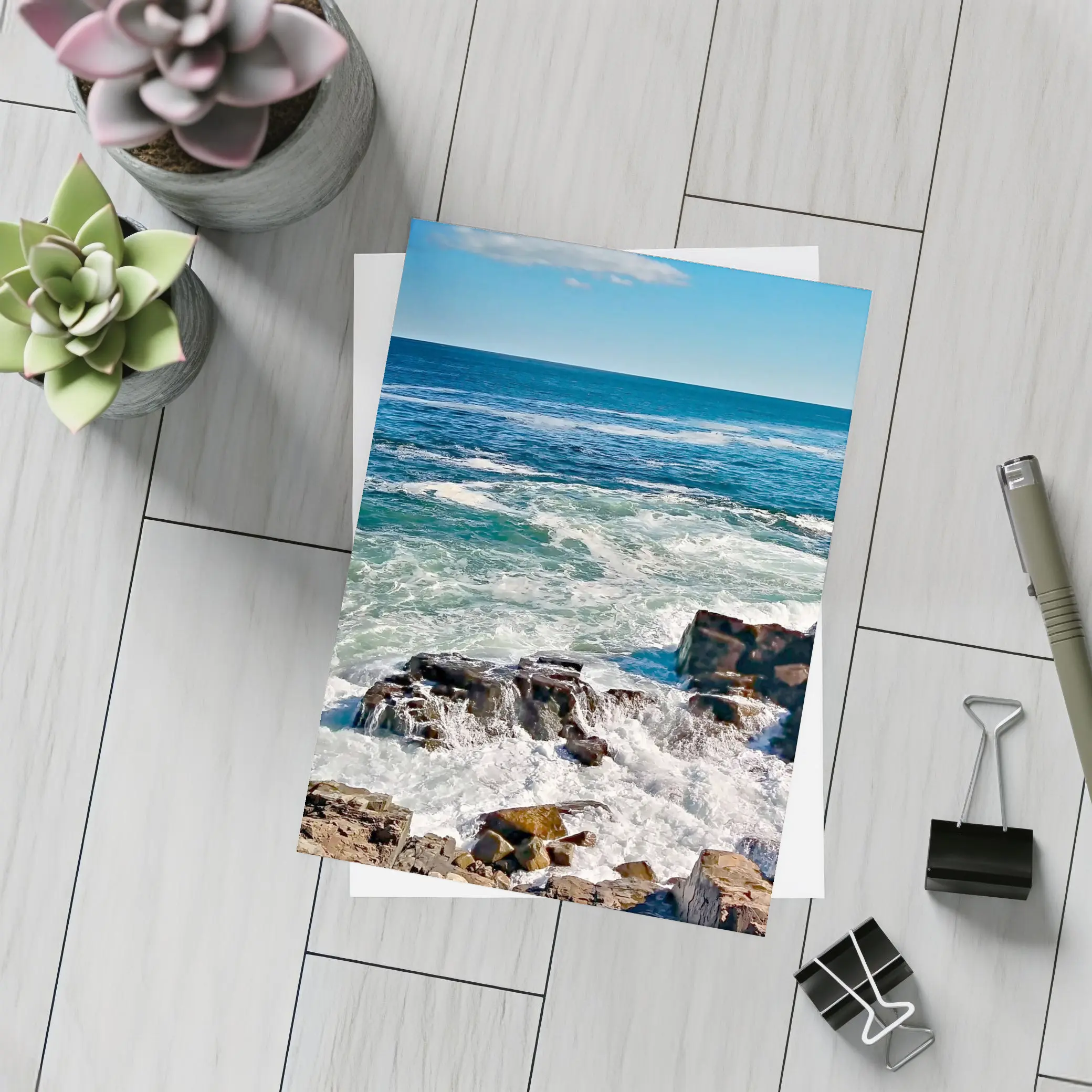 Rocky Shoreline Waves Crashing Blue Ocean – Postcards