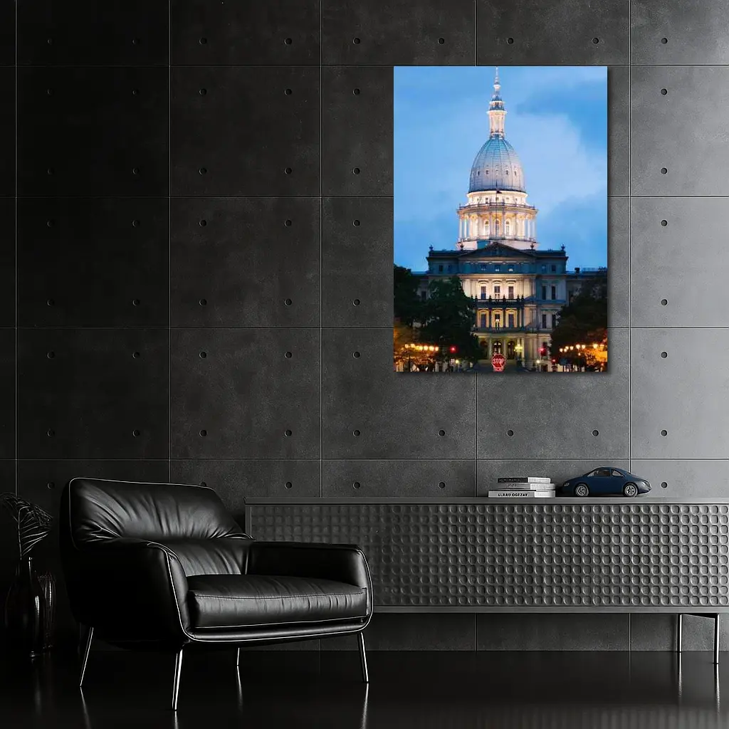 Michigan State Capitol Building Blue Dusk Sky – Wall Art