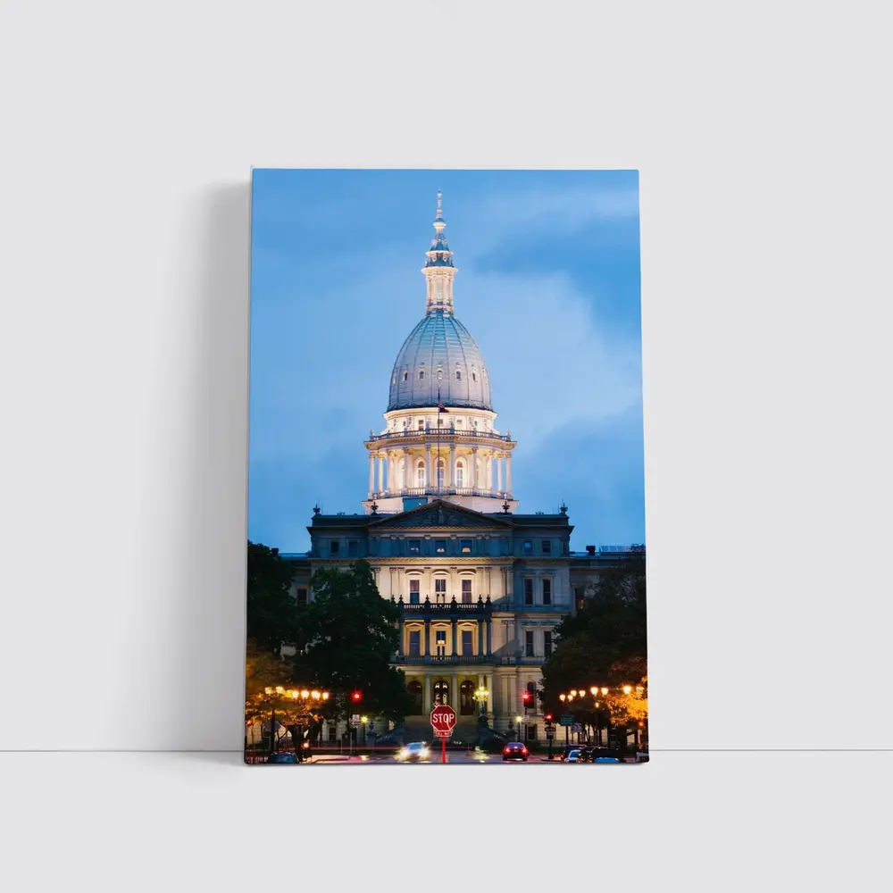 Michigan State Capitol Building Blue Dusk Sky – Wall Art