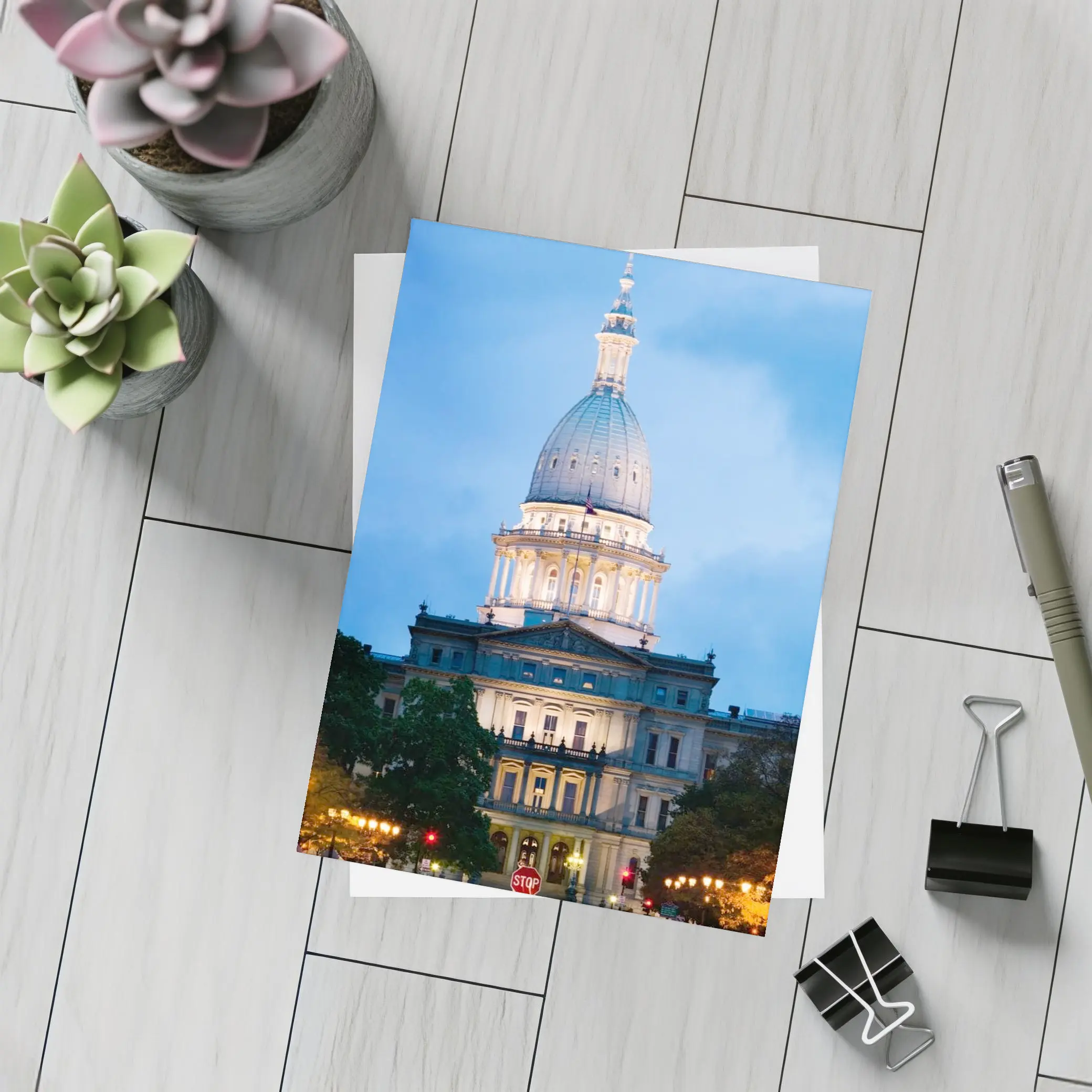 Michigan State Capitol Building Blue Dusk Sky – Postcards