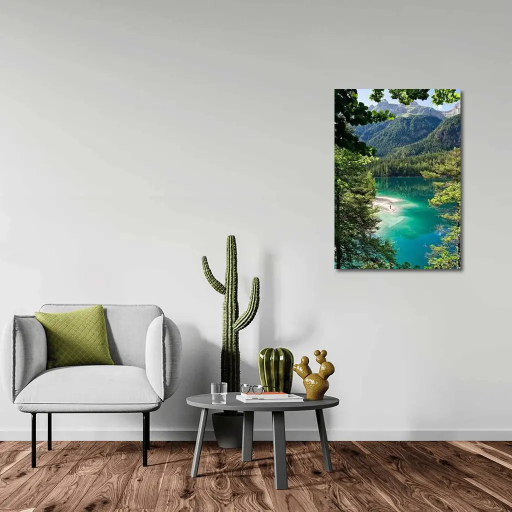 Turquoise Alpine Lake Mountain Forest View – Wall Art
