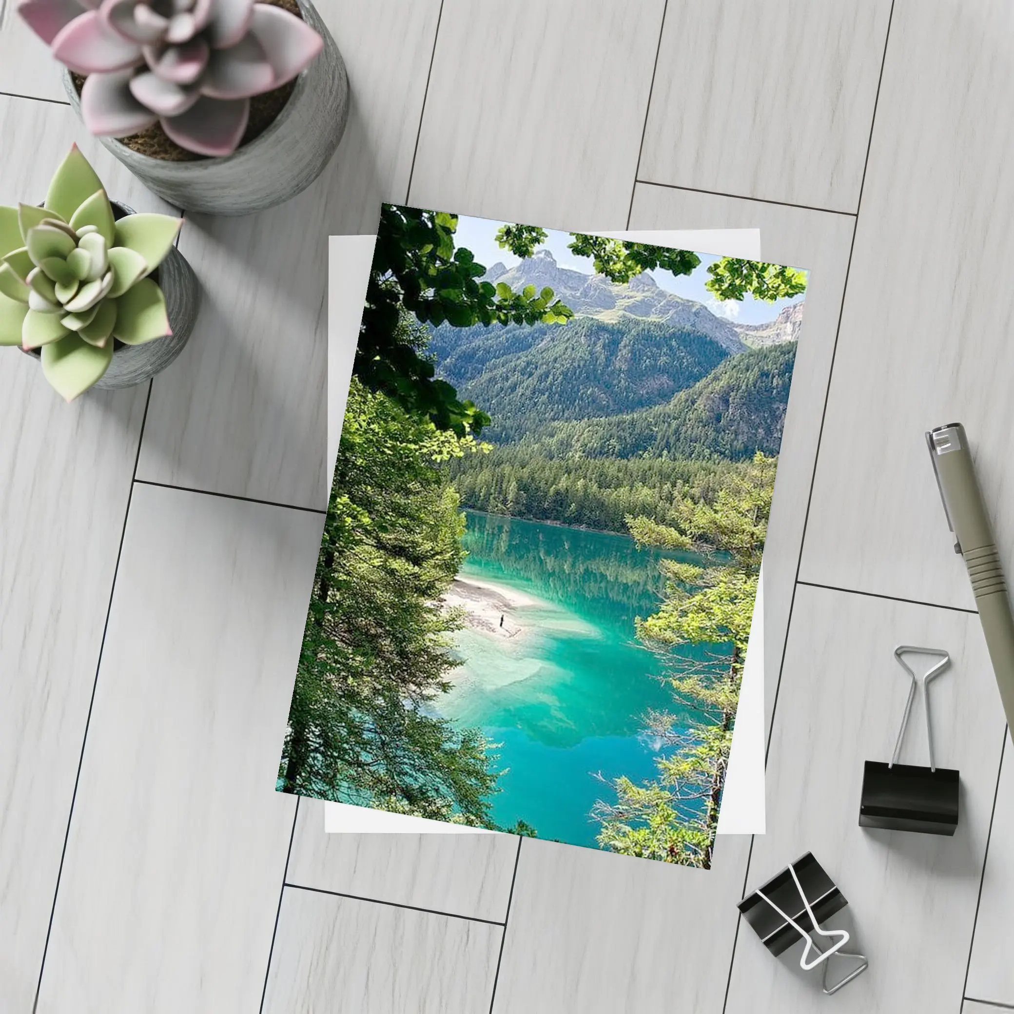 Turquoise Alpine Lake Mountain Forest View – Postcards