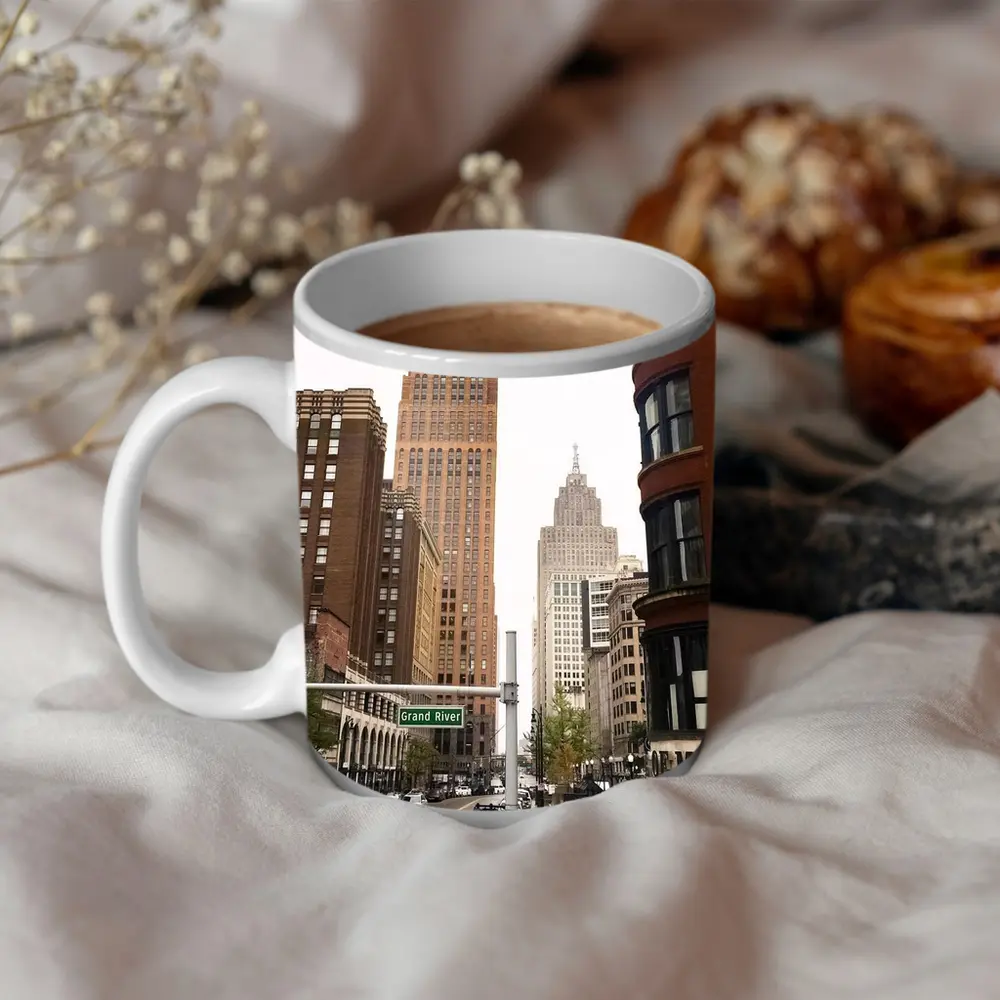 Grand River Avenue Detroit Downtown City Street – Mugs