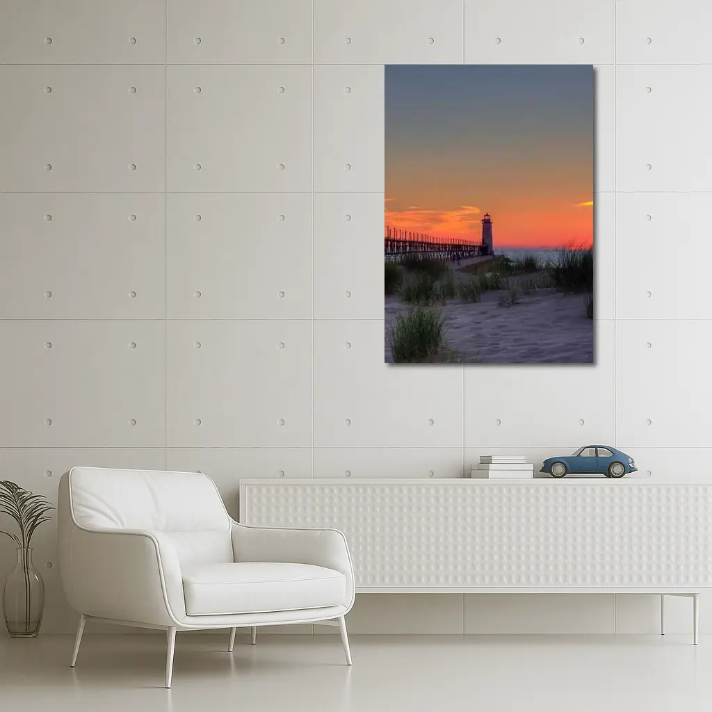 Lighthouse Pier Sandy Beach Sunset Sky – Wall Art